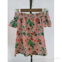 cotton printed floral poplin smocking neck girls top